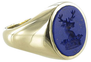 Example of a seal engraved Lapis Lazuli signet ring showing gold flecks in the blue stone. - Signets and Cyphers