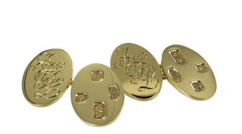 Gold Oval Cufflinks, Initials and Feature Hallmarked.