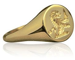 Gold Men's Signet Ring seal engraved with demi lion.